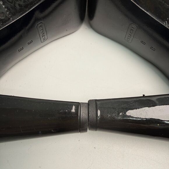 Coach Claudine Patent Leather 8 B Suede Black Gray Lace-Up Heels Designer Goth - Picture 6 of 10